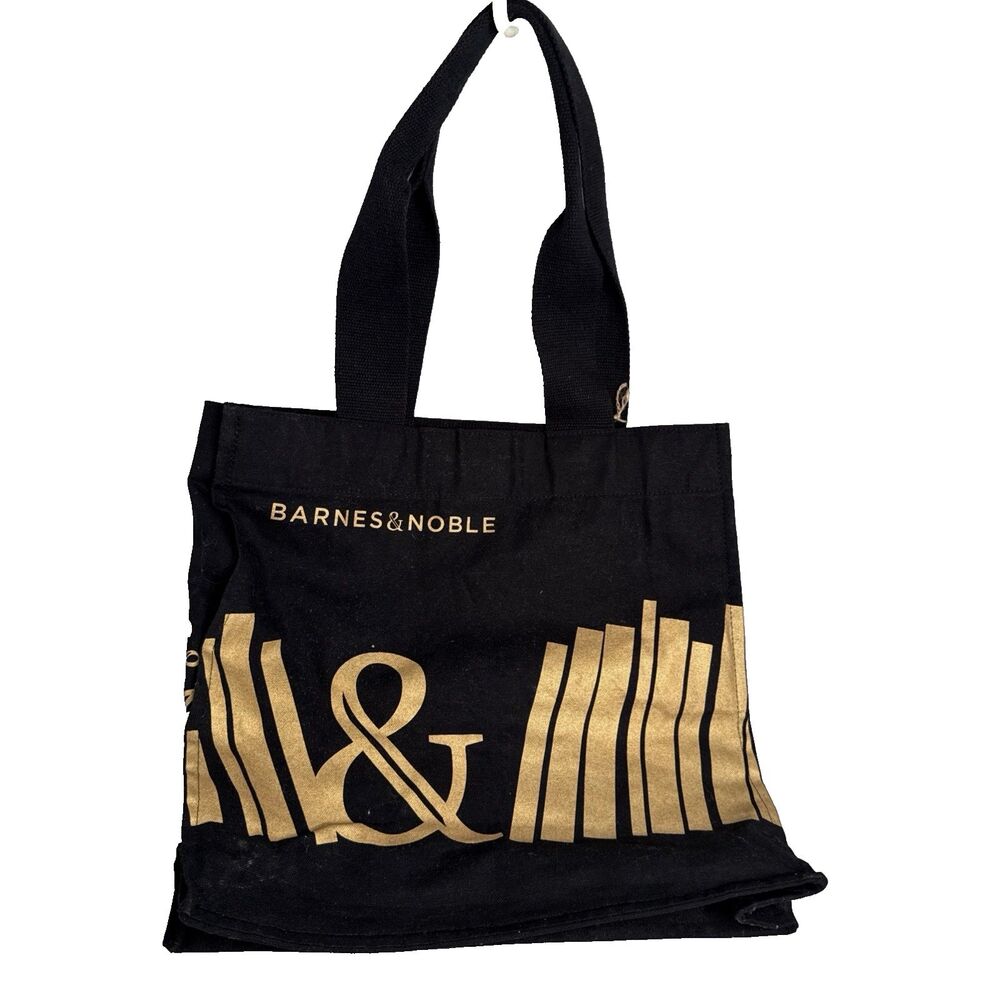 Barnes & Noble Black & Gold Tote Bag Organic Cotton Reusable NEW 15" x 14" x 5"-
